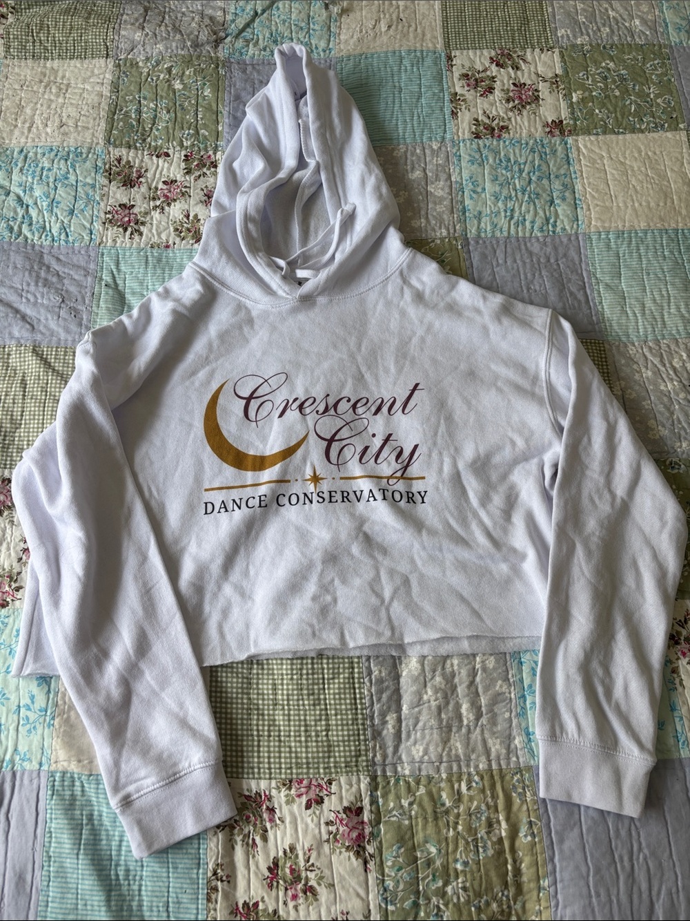 Auroras & Prose cropped white Crescent City Dance Conservatory hoodie size M